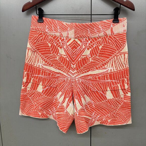 By Egreis Palm Tree Print Shorts Orange & Cream Boho Pull-On with Pockets Medium - Picture 1 of 10